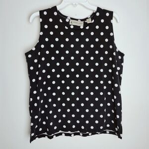 VTG Y2K Marsh Landing 100% Cotton Black White Polka Dot Tank Top, Sz L